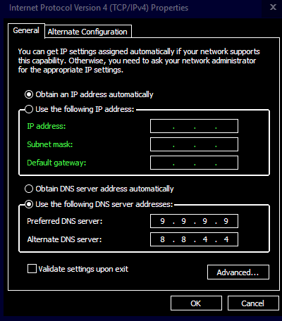 windows DNS settings