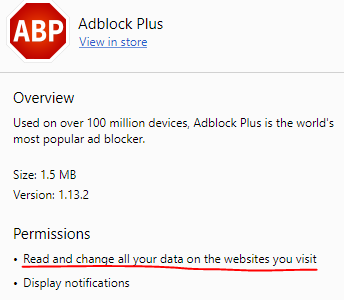 Adblock Plus extension permissions